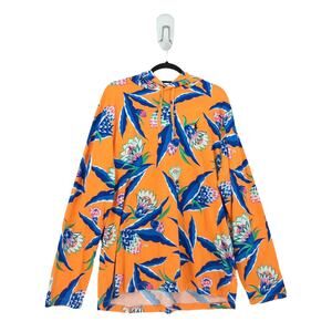 Polo Ralph Lauren Men L Jersey Hooded Shirt Orange Bonheur Floral Tropical NEW
